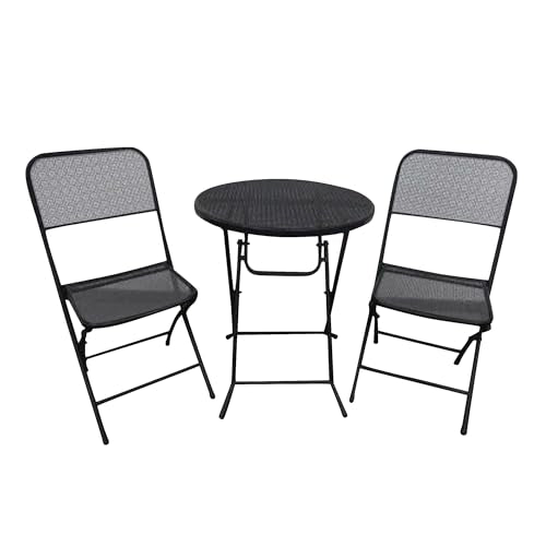 Padova 3 Piece Bistro Outdoor Backyard Dining Set with 2 Folding Chairs and Round