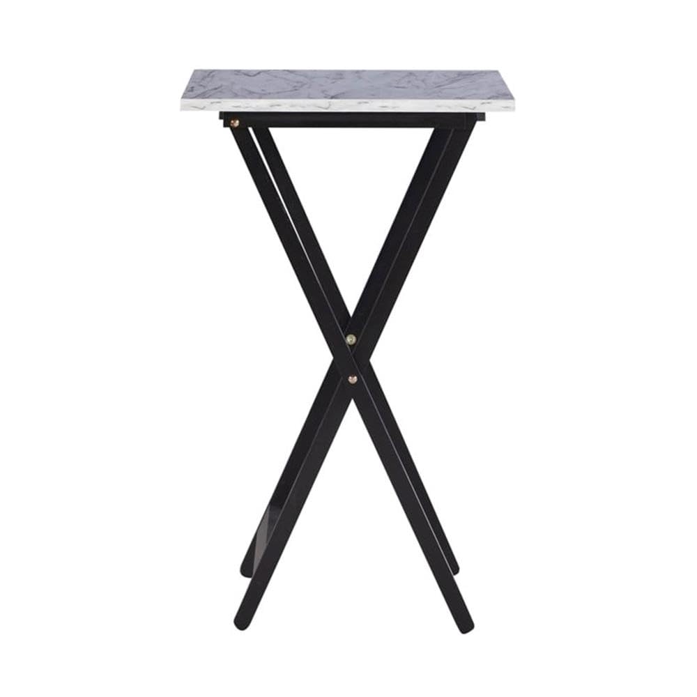 ModMarble 5-Piece Faux Marble Folding TV Tray Table Set with Storage Stand