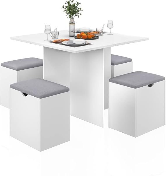 5-Piece Dining Table Set with 4 Stools - Space-Saving Kitchen Table