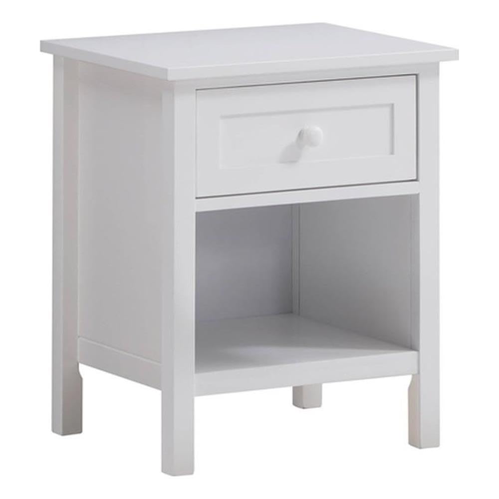 Iolanda 1-Drawer Wooden Nightstand with Compartment in White