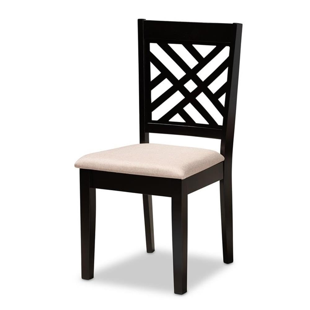 Caron Modern and Contemporary Sand Fabric Upholstered Espresso Brown Finished Wood