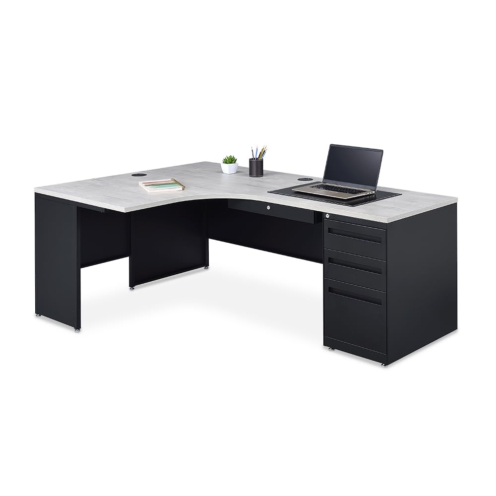 Carbon L Shaped Executive Office Desk - Durable Laminate Computer Desk