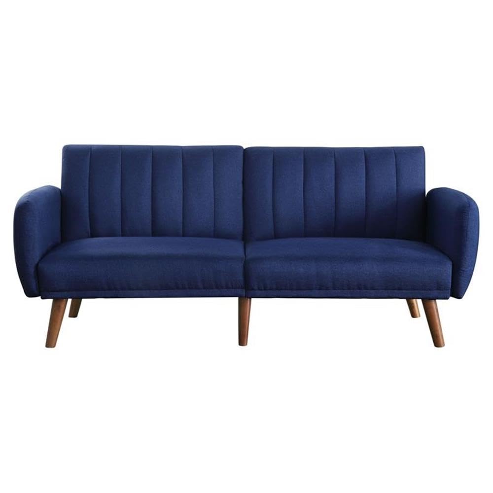 Bernstein Linen Fabric Tufted Upholstery Adjustable Sofa in Blue and Walnut