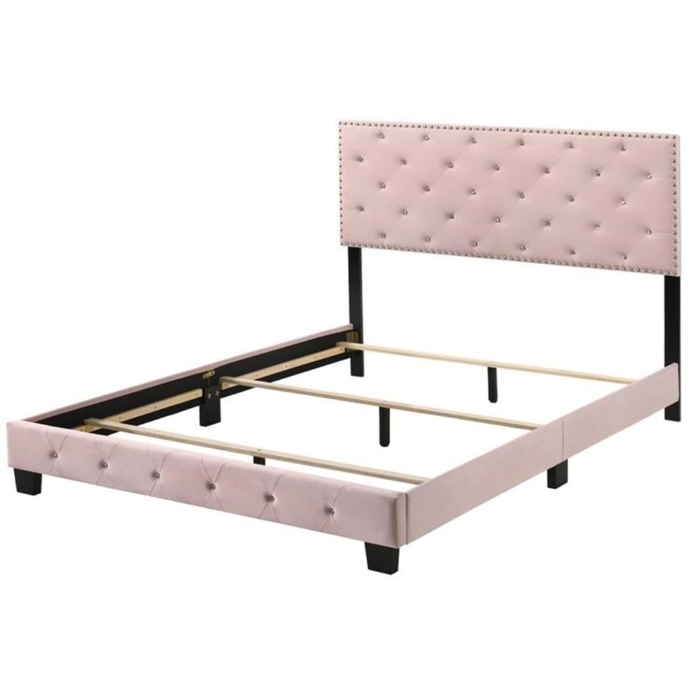 Suffolk Velvet Upholstered Queen Bed in Pink