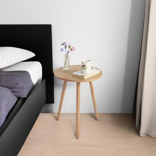 AWASEN Side Table Round, Small Accent Table Nightstand Modern End Table for Living Room Bedroom Office Small Spaces, 16''D x 19.5''H(Natural Walnut) - Bircata
