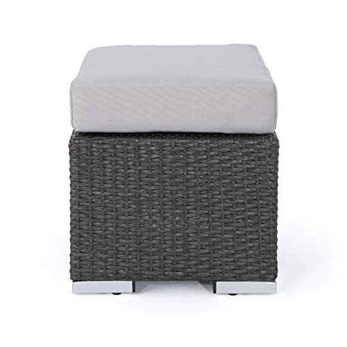 Noble House Santa Rosa 16" Grey Wicker Ottoman Seat w/Silver Cushion (Set of 2)