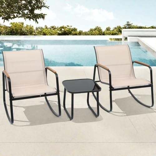 Patio Rocking Bistro Set, 3 Piece Durable Textilene Outdoor Furniture Set