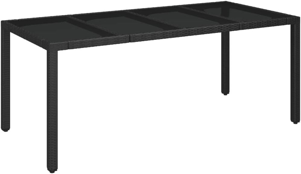 Outdoor Patio Dining Table with Glass Top - Black Poly Rattan 74.8"x35.4"
