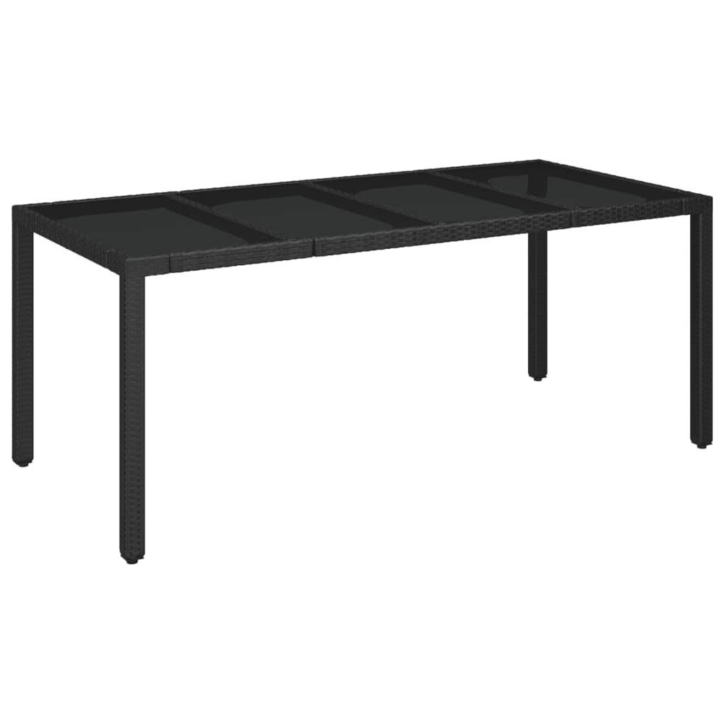 Outdoor Patio Dining Table with Glass Top - Black Poly Rattan 74.8"x35.4"