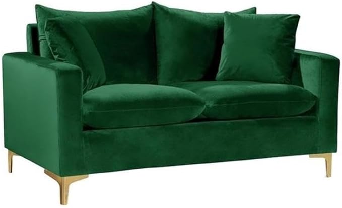 Naomi Collection Modern | Contemporary Green Velvet Upholstered Loveseat
