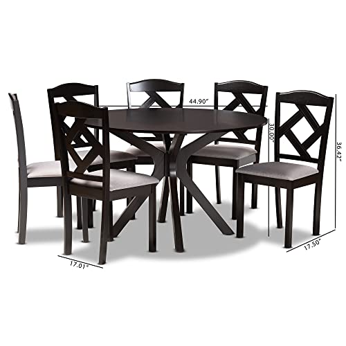 Modern Transitional Grey Fabric Upholstered and Dark Brown Finished Wood 7-Piece