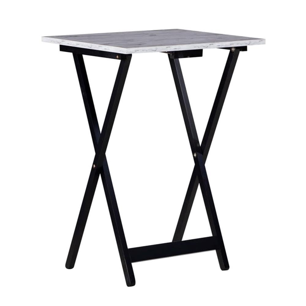 ModMarble 5-Piece Faux Marble Folding TV Tray Table Set with Storage Stand