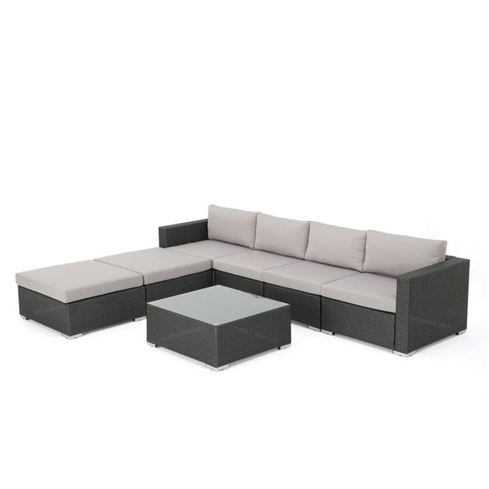 Santa Rosa 6-Seater Wicker Sectional Sofa with Aluminum Frame/Silver Cushion