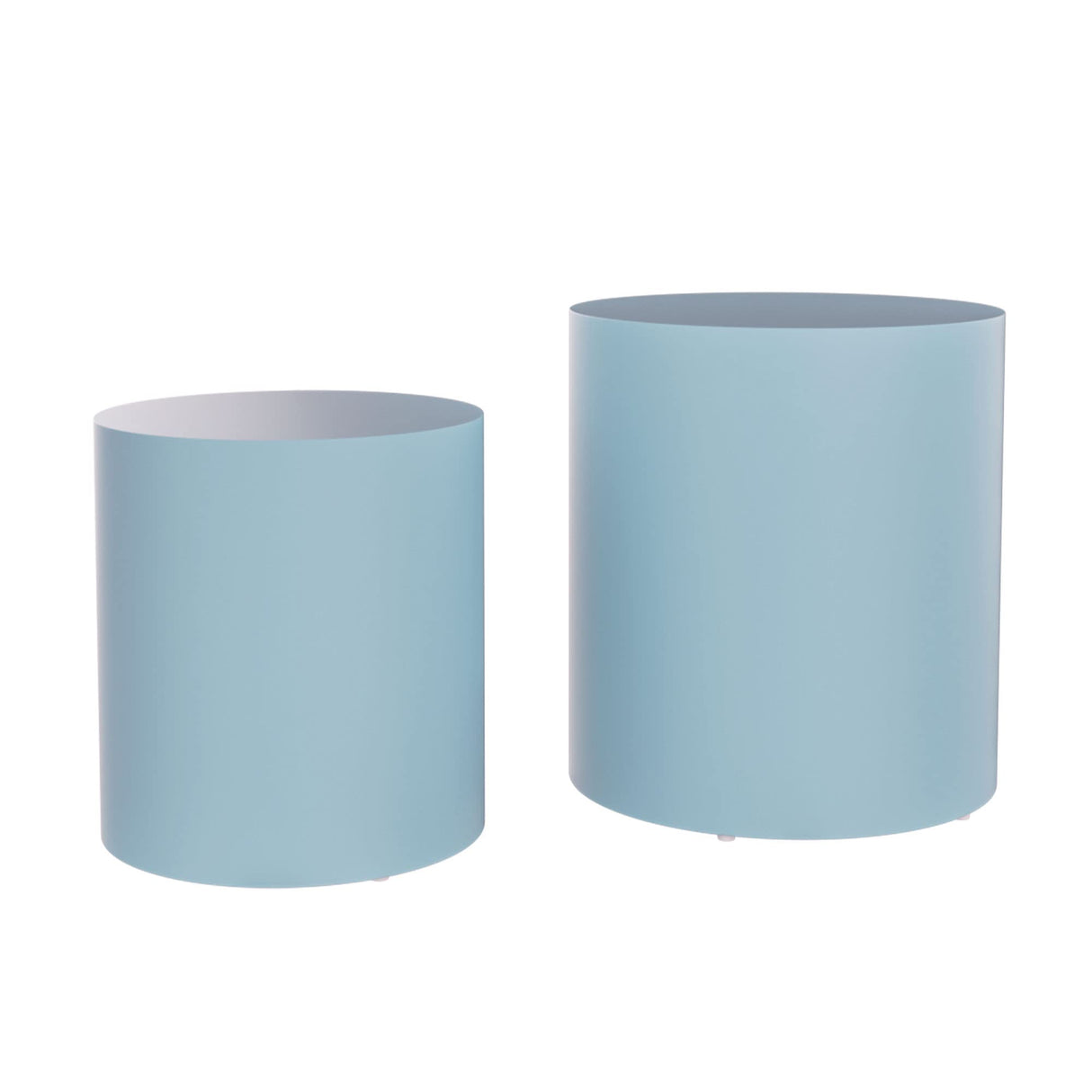 Nesting Coffee Table Set of 2, Blue Round Wooden Nesting Tables Modern Circle Table