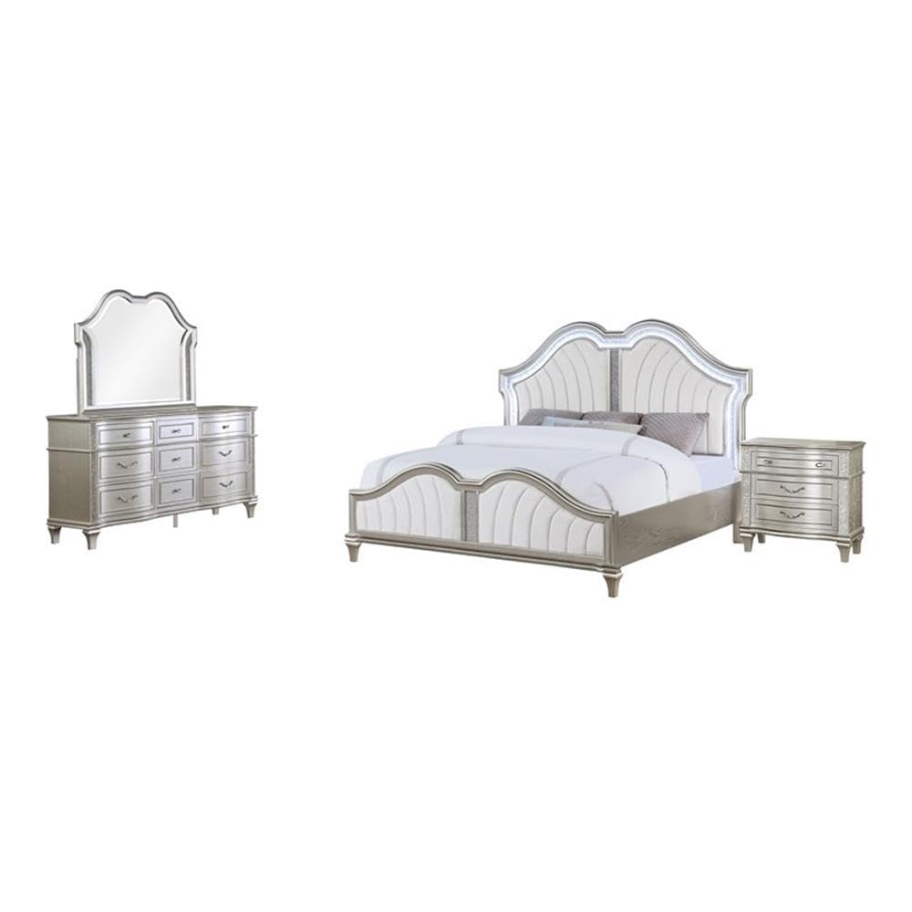 4-Piece Wood California King Bedroom Set Ivory and Silver Oak