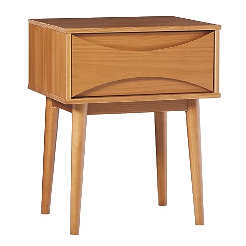 Edison Modern Solid Wood Retro 1-Drawer Nightstand, 25 Inch, Caramel