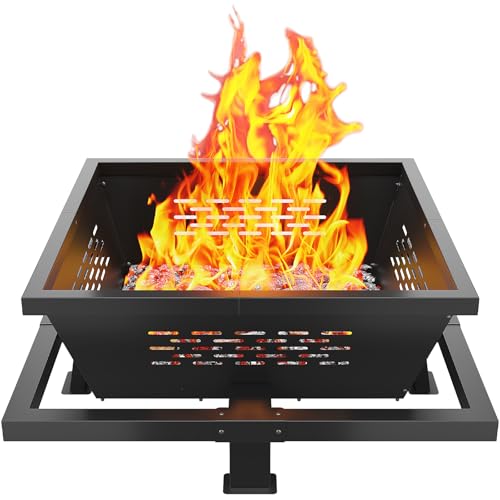 43" Large fire Pit, Square Outdoor Fire Pit with Pocker, Hight Quality Wood Burning Fire Pit