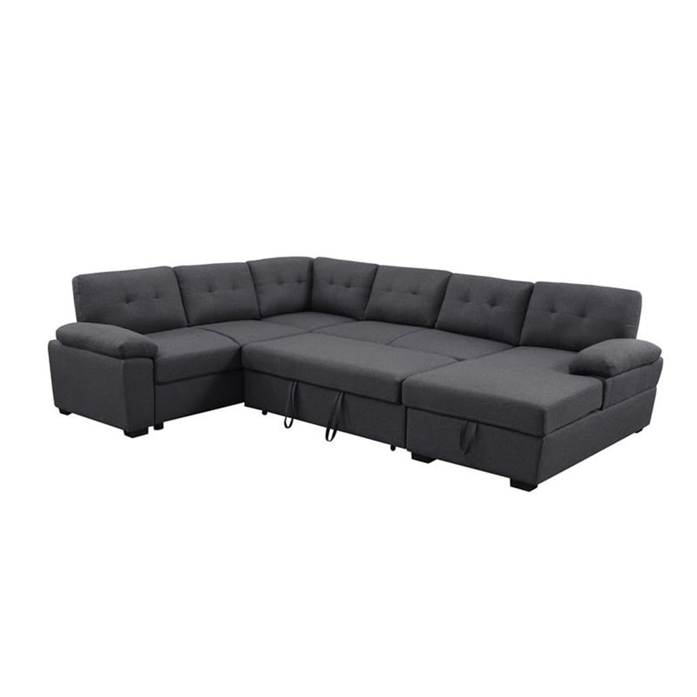 5-Seat Fabric Sleeper Sectional Sofa with Storage in Dark Gray