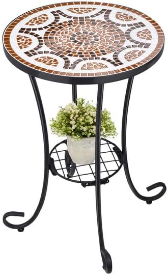 Outdoor Side Table Mosaic Patio Table Accent Tables Mosaic Tile Top Metal Frame Small