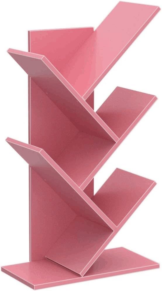 Tree Bookshelf,4-Layer Floor Standing,The Desktop Bookshelf Can Hold Books,Magazines,CDs and Photo Albums,Office Storage Rack,Pink