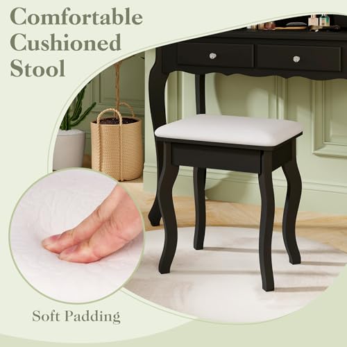 Vanity Desk with Lights - Makeup Vanity Table with Tri-Fold Mirror, 10 Adjustable