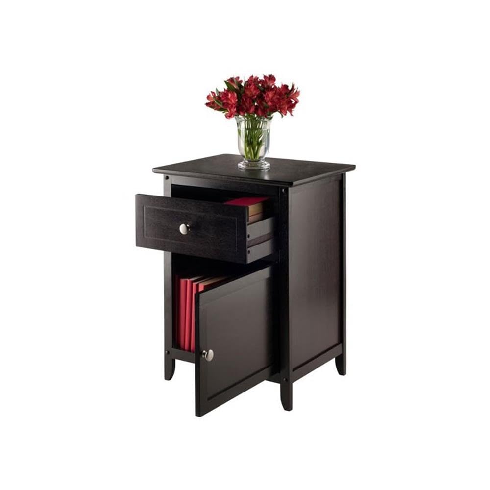Modern 1 Drawer Wooden End Table Nightstand with Cabinet in Espresso