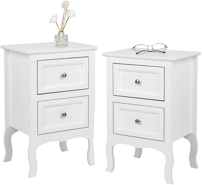 Gray Nightstand Set of 2, Nightstands with 2 Drawers, Bed Side Table/Night Stand