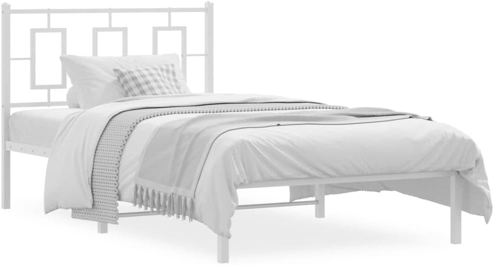 Strawberry Fairy Elegant White Metal Bed Frame for Timeless Comfort, Sturdy Steel Construction, Includes Headboard, 39.4" x 78.7"