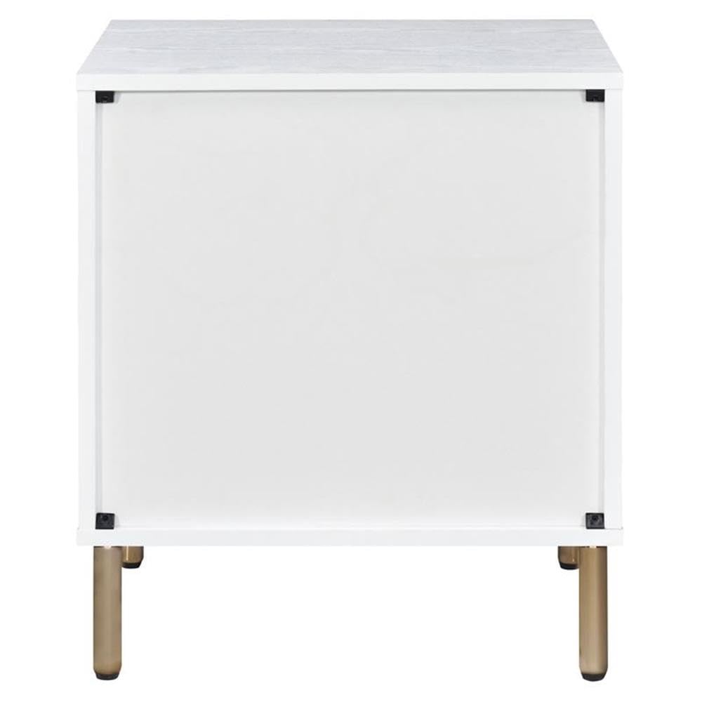 Wooden Storage Nightstand in White and Champagne and Gold