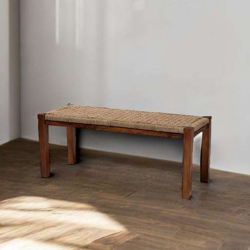 Hermes Woven Seagrass Accent Bench, One Size, Walnut Brown