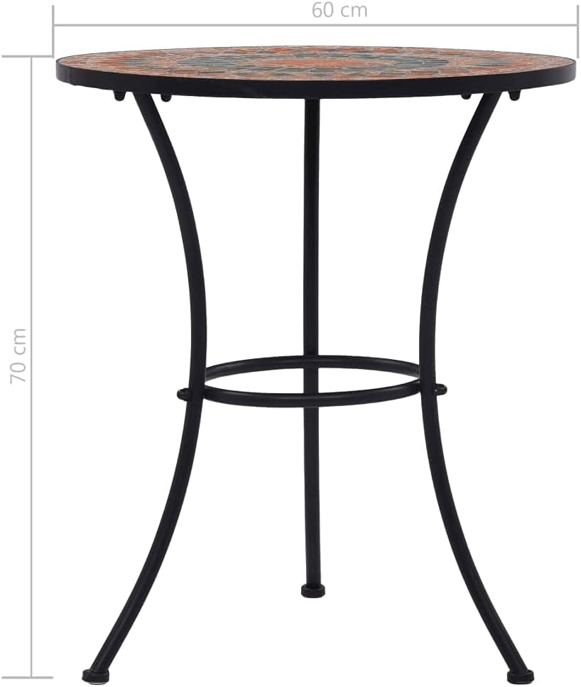 Mosaic Bistro Set 3-Piece Outdoor Patio Furniture - Terracotta Gray Orange Ceramic Tile
