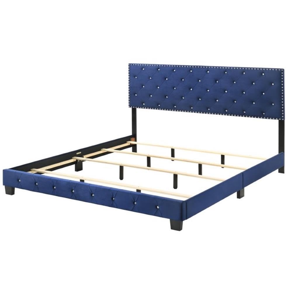 Suffolk Velvet Upholstered King Bed in Navy Blue