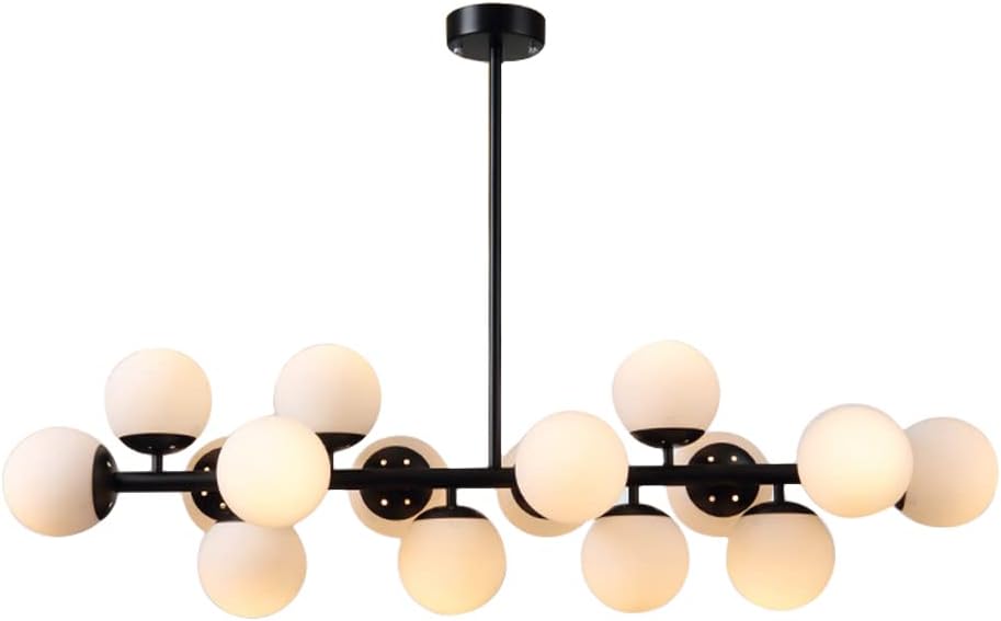 Glass Chandelier Lighting 16-Light Black Linear Island Pendant Light