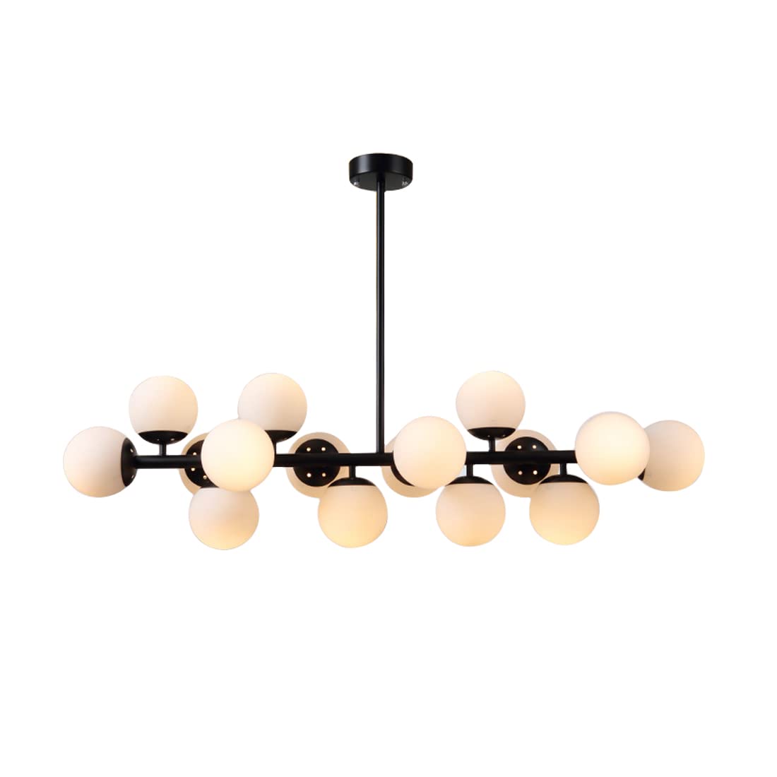 Glass Chandelier Lighting 16-Light Black Linear Island Pendant Light