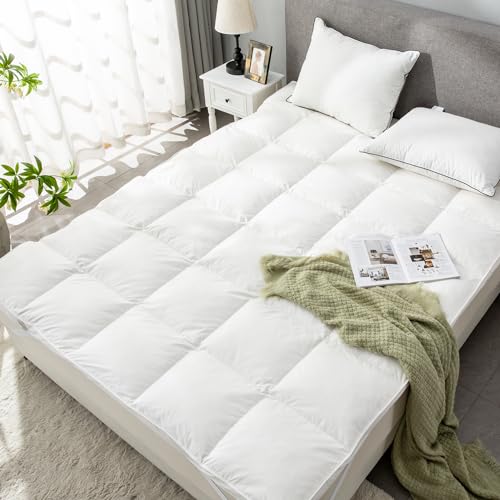Down Feather Bed Mattress Topper,Down Matress Topper Cover with Straps