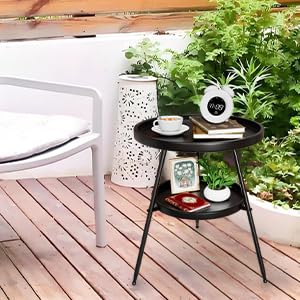 LMGVRZK Round Small Black Side Table,2 Tier Modern Metal Tall End Table Circle Accent Table Coffee Tables Nightstand for Small Spaces Indoor Outdoor and Living Room Bedroom Balcony or Office - Bircata