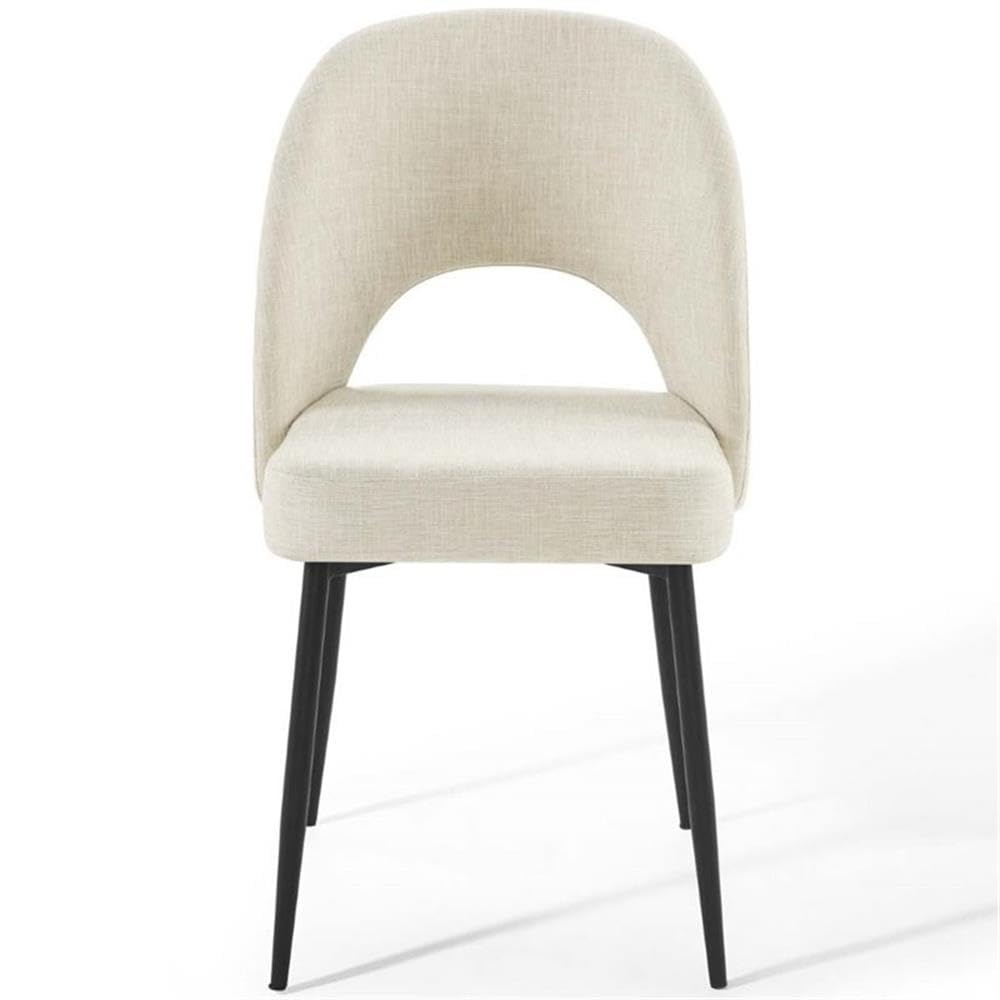 Modern Fabric Dining Chairs Set of 2 - Black Metal Frame with Beige Upholstery