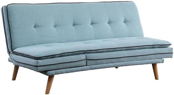 Bernstein Linen Fabric Tufted Upholstery Adjustable Sofa in Blue and Walnut