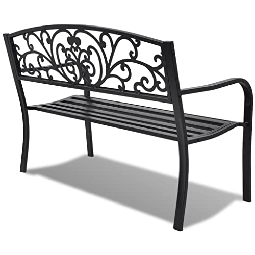 Garden Bench 50" Cast Iron Black Outdoor Romantic Porch Park Chair