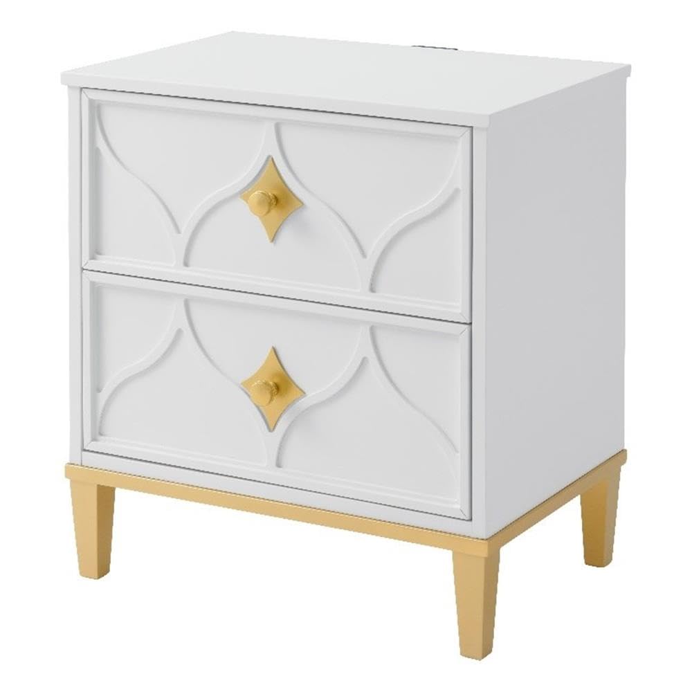 Emma 2 Drawer White and Gold Nightstand