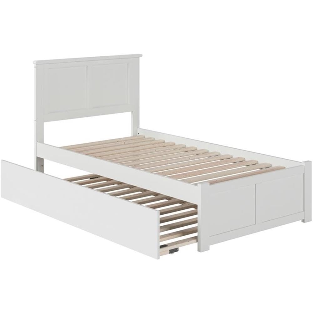 Pemberly Row Twin Solid Wood Bed with Twin Trundle with USB Charger in White