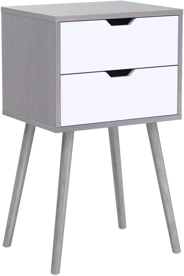 Nightstands Set of 2, Night Stand with Drawers, Bedside Tables with Solid Wood Legs and
