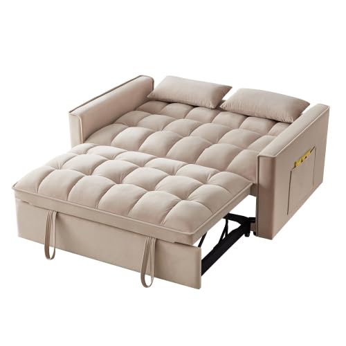 4-in-1 Convertible Loveseat Sleeper Sofa Bed with Storage Pockets - 52.5" Twin Size