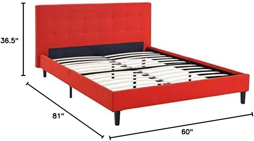 Hawthorne Collections Modern Fabric Upholstered Full Platform Bed in Atomic Red