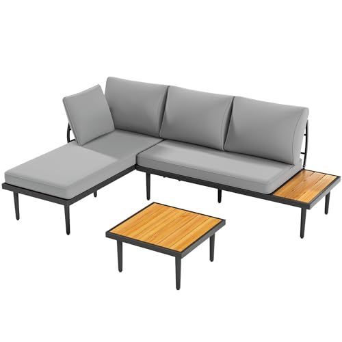 Outdoor Sectional Furniture Patio Sectional Sofa with Acacia Wood Table