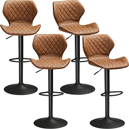 Bar stools Set of 4 Brown Leather Bar Stools, Adjustable Counter Height Barstools