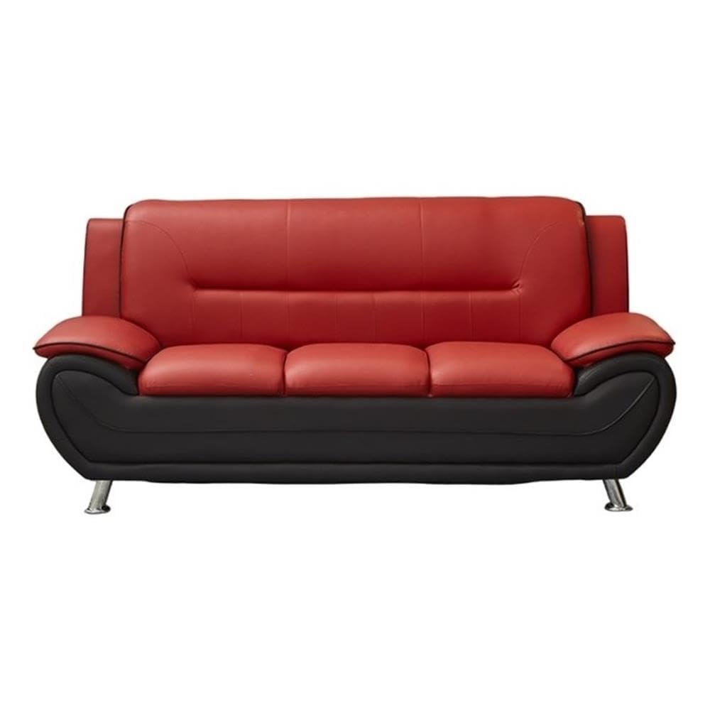 Modern Faux Leather Living Room Sofa - Black/Red