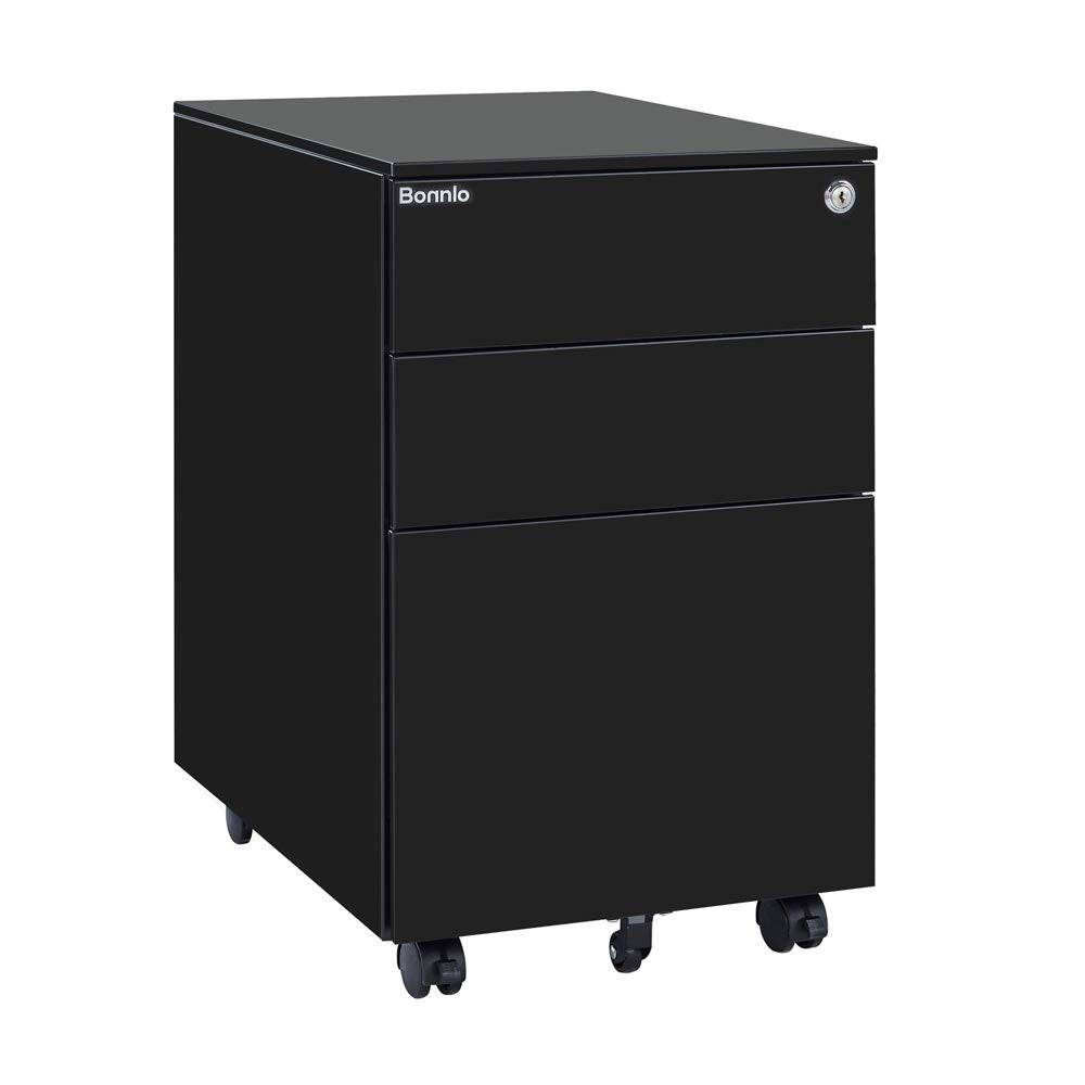 Black 3 Drawer File Cabinet with Lock, Rolling File Cabinet for Home Office