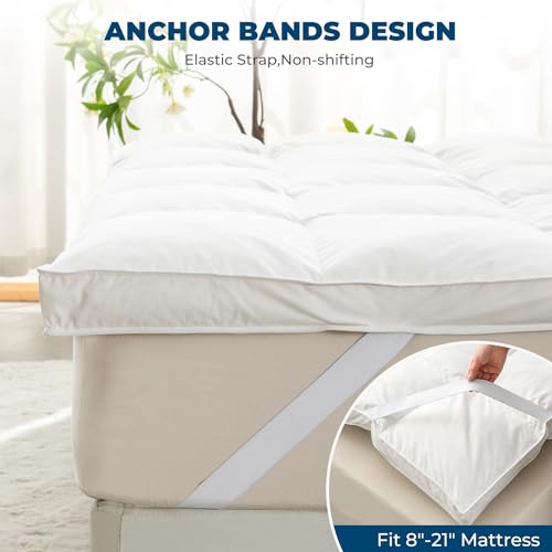 Down Feather Bed Mattress Topper,Down Matress Topper Cover with Straps