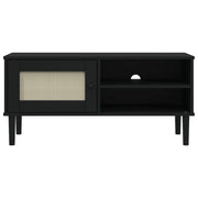 SENJA Rattan Look TV Stand - Black, Solid Wood Pine, Ample Storage